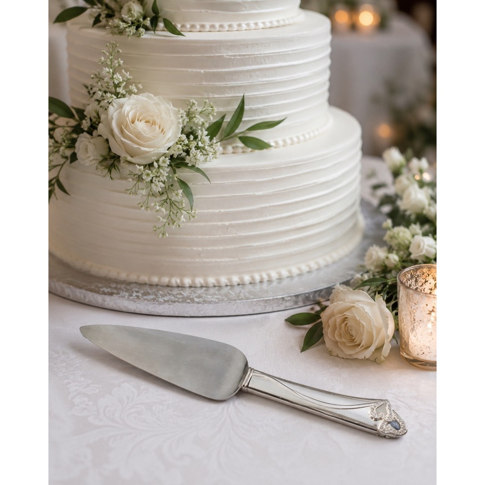 Lenox Silver Plated Interlocking Hearts Crystal Accented Wedding Cake‎ Server